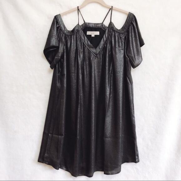 LOFT Grey Metallic Cold Shoulder Swing Dress - Picture 7 of 8